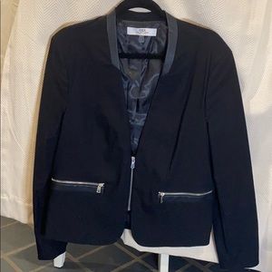 Black Leather Trimmed Blazer